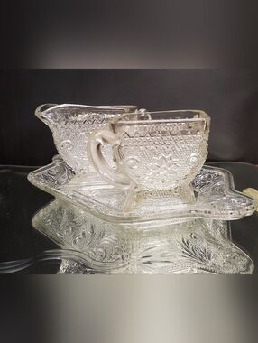 Vintage Indiana Glass Tiara Sandwich Pattern Serving Tray Set